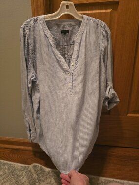 Talbots linen blue and white striped blouse - large petite